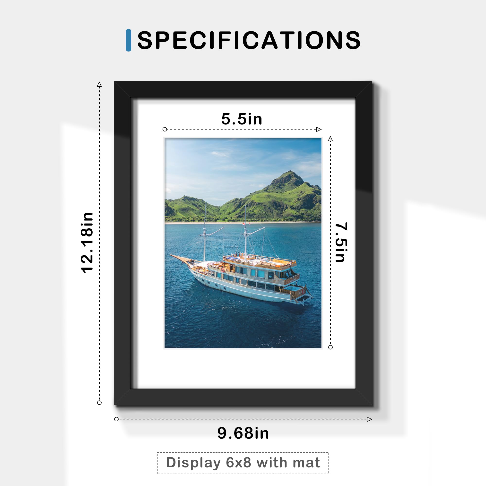 Wiscet 8.5x11 Picture Frame Set of 9, Display Pictures 6x8 with Mat or 8.5x11 Without Mat, Photo Frame for Wall Mounting or Tabl